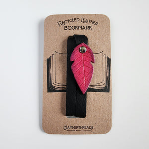 Bookmark - Recycled Leather Feather - Pink