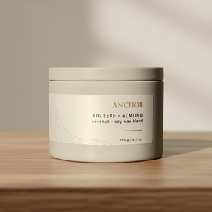 Anchor fig leaf + almond candle on table