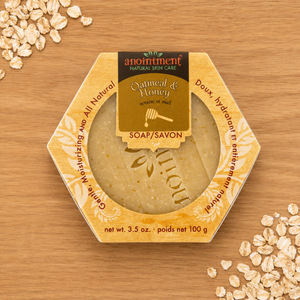 Anointment Oatmeal and Honey Soap with decorative oatmeal in corners