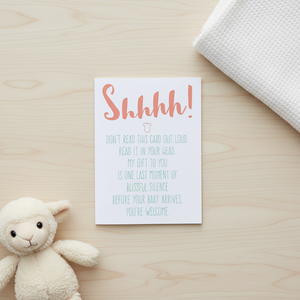 Shhhh Baby Shower Card with blanket and stuffed lamb