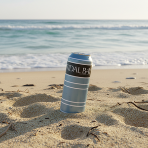 Benjamin Bridge Tidal Bay can on a beach