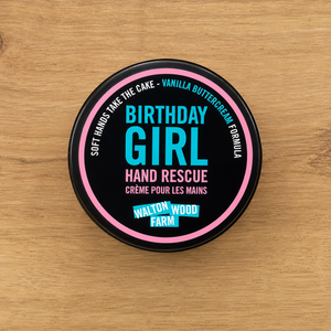 Birthday Girl Hand Rescue Walton Wood Farm on marble counter on wooden table