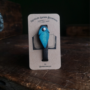 Bookmark - Recycled Leather Feather - Blue