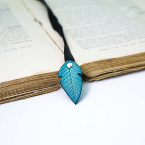 Bookmark - Recycled Leather Feather - Blue