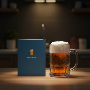Classy Cards Happy Beer-thday Card beside a beer