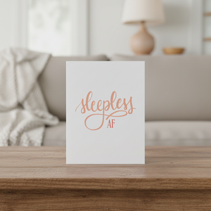 Stevie and Bean Sleepless AF card on living room table