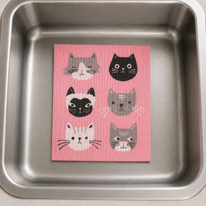 Cats Meow Swedish dishcloth in stainless steel sink