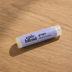 Grape lip balm Epic Blend on table