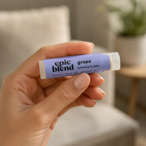 Grape lip balm Epic Blend in woman's hand