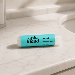 Mint hemp lip balm Epic Blend on counter
