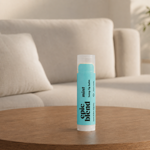 Mint hemp lip balm Epic Blend on coffee table