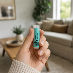 Mint hemp lip balm Epic Blend in woman's hand