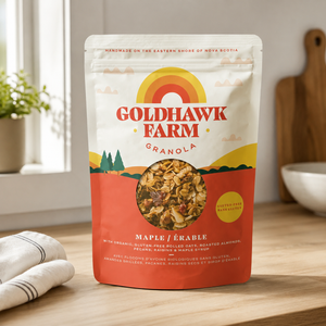 Goldhawk Farm maple granola on counter