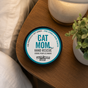 Cat Mom hand cream by Walton Wood Farm on bedside table