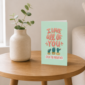 Hello Sweetie Even the Prickly Bits Card on end table