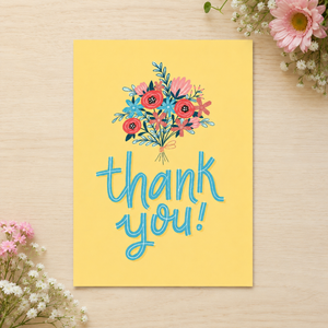 Hello Sweetie Floral Thank You Card lying flat with flowers