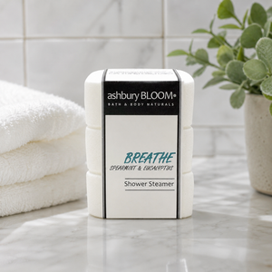 Breathe Shower Steamers by Ashbury Bloom on counter