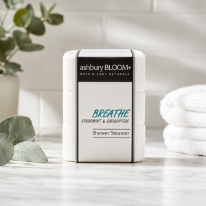 Breathe Shower Steamers by Ashbury Bloom on counter