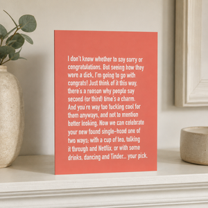 Classy Cards Divorce Card on mantle
