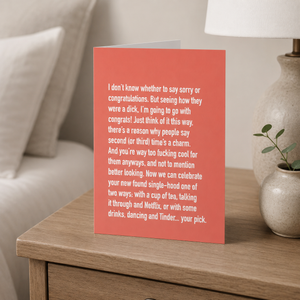 Classy Cards Divorce Card on nightstand