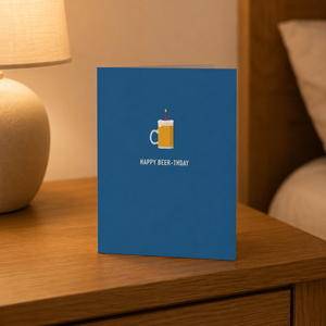 Classy Cards Happy Beer-thday Card on nightstand