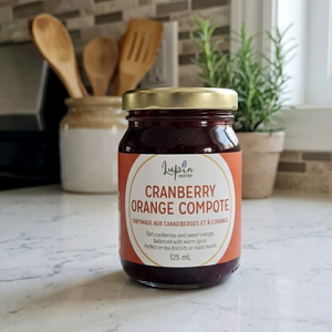 Cranberry Orange Compote Lupin on kitchen counter