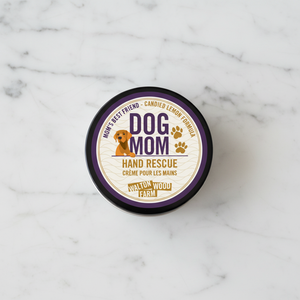Dog Mom hand cream by Walton Wood Farm with marble background