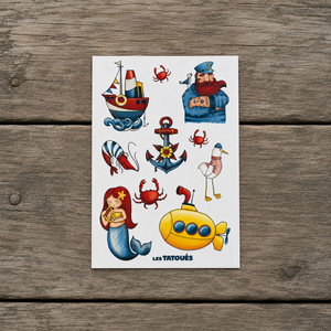 Fisherman temporary tattoo sheet on dock