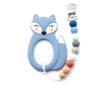 Blue fox silicone teether with beads