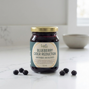 Blueberry Cider Reduction Lupin on counter with blueberries