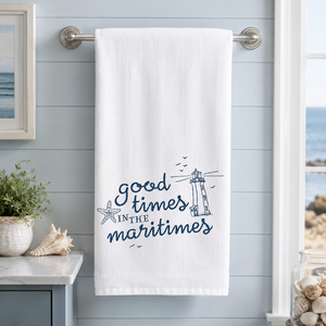 Good Times in the Maritimes Towel The Far Far Away Shop on towel bar