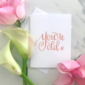 Stevie and Bean Old AF Card with pink flowers