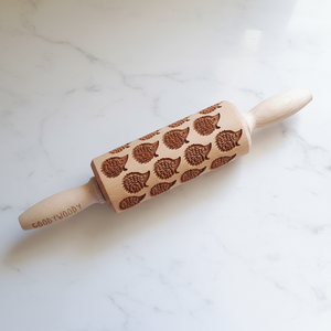 Goody Woody hedgehog rolling pin on marble counter