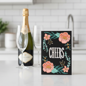 Hello Sweetie Cheers Card on counter with champagne