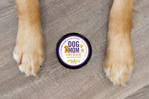 Dog Mom hand cream by Walton Wood Farm between dog paws