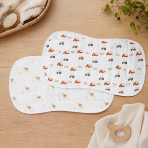 Lulujo burp cloths farm and chicks on table