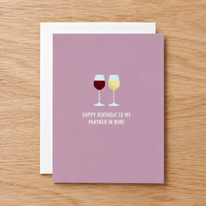 Birthday Partner in Wine Classy Cards on table