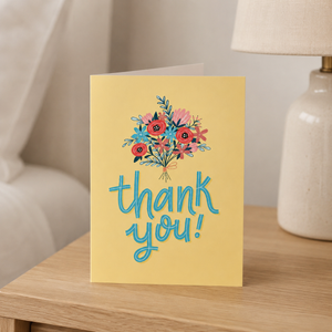 Hello Sweetie Floral Thank You Card on bedside table