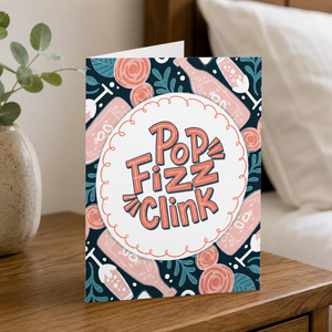 Hello Sweetie Pop Fizz Clink Card on bedside table