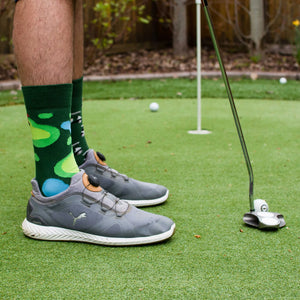 Friday Sock Co Men's Golf Socks on men's feet on golf course