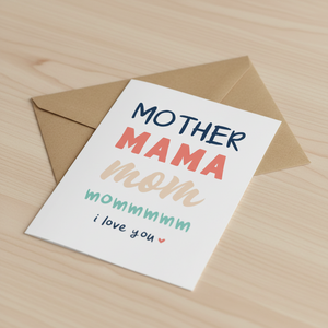 Mother Mama card on table angled view