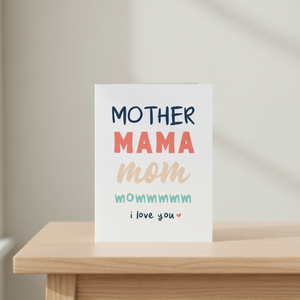 Mother Mama card standing on end table