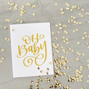 Oh Baby Card Stevie and Bean with gold sequins