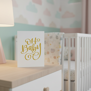 Oh Baby Card Stevie and Bean beside crib