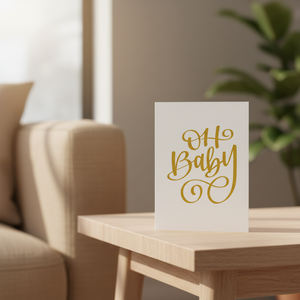 Oh Baby Card Stevie and Bean on coffee table