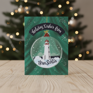 Holiday wishes from Nova Scotia Christmas Card with Christmas tree background