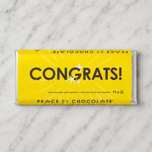 Peace by Chocolate Congrats Chocolate Bar on marble counter