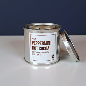 Peppermint hot cocoa paint can soy candle