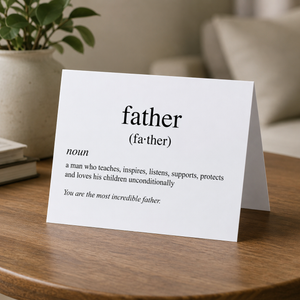 Pretty by Her Father Definition Card on coffee table