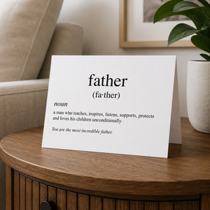 Pretty by Her Father Definition Card on end table